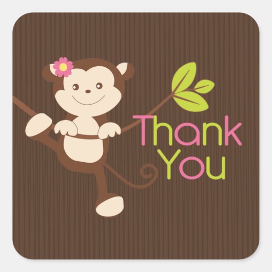 Monkey Girl Baby shower Dank je Vierkante Sticker (Voorkant)