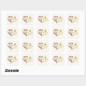 Monkey Girl Baby shower Dank je Vierkante Sticker (Vel)
