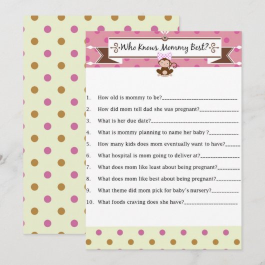 Monkey Girl Baby shower die mama het beste spel ke Kaart (Voorkant / Achterkant)