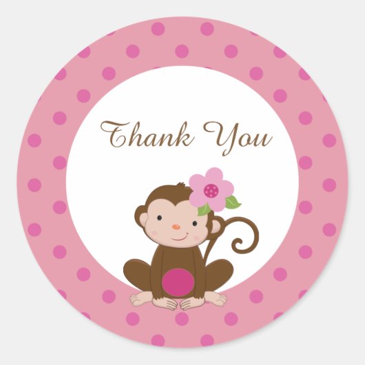 Monkey Girl Baby shower Favoriet Gift Labels Stick (Voorkant)