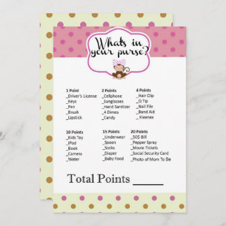 Monkey Girl Baby shower Wat zit er in je portemonn Kaart