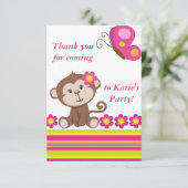 Monkey Girl (roze) Dank je wel Bedankkaart (Staand voorkant)