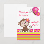 Monkey Girl (roze) Dank je wel Bedankkaart (Voorkant / Achterkant)