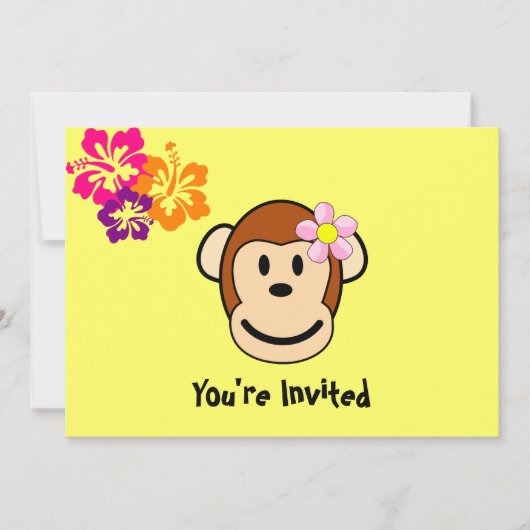 Monkey Girl Tropical Flowers Invitation Kaart (Voorkant)