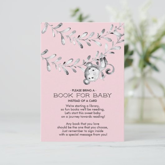 Monkey Girls Baby shower Boek voor Baby Kaart (Staand voorkant)