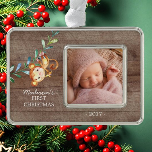 Monkey Girls Baby's First kerstfoto Ornament