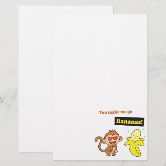 Monkey go Bananas, Cute Love Humor Briefpapier (Voorkant / Achterkant)