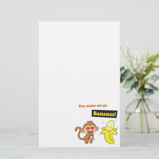 Monkey go Bananas, Cute Love Humor Briefpapier (Staand voorkant)