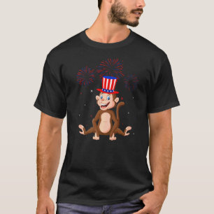Monkey Graphic Rood Wit Blauw Vuurwerk Decor 4th T-shirt