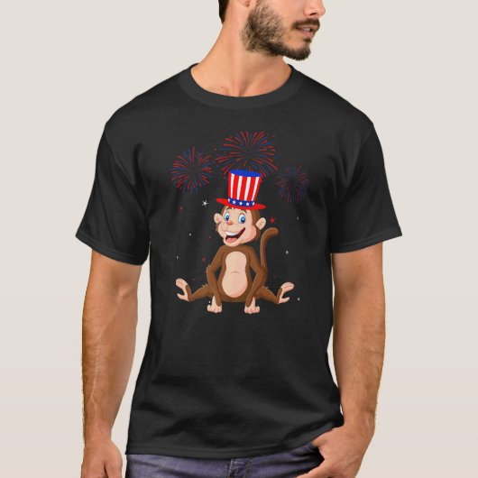 Monkey Graphic Rood Wit Blauw Vuurwerk Decor 4th T-shirt (Voorkant)