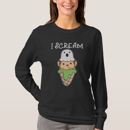 Monkey Halloween Ghost I Scream Ice Pun T-shirt (Voorkant)