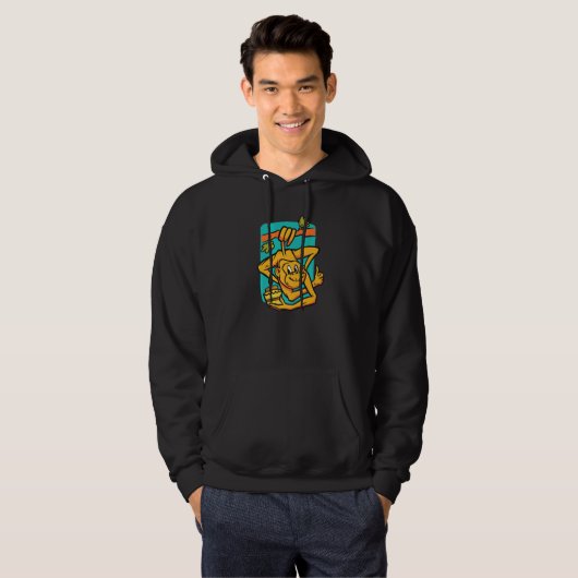 Monkey hanging on the branch in colourful for fore hoodie (Voorkant volledig)