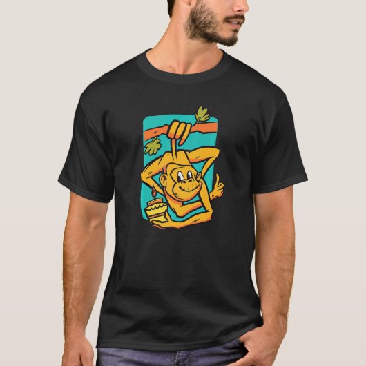 Monkey hanging on the branch in colourful for fore t-shirt (Voorkant)
