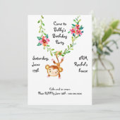 Monkey Hanging on Vine Birthday Invitation Kaart (Staand voorkant)
