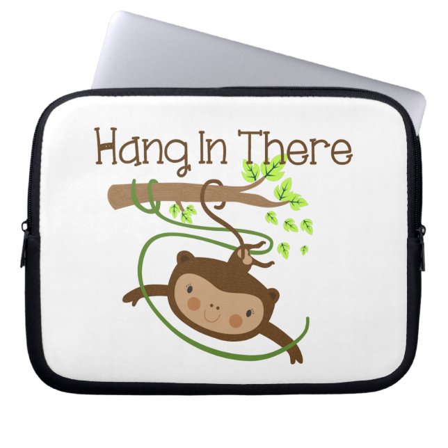 Monkey hangt daar achter laptop sleeve (Voorkant)