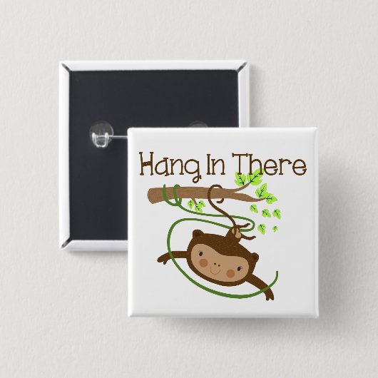 Monkey hangt daar achter vierkante button 5,1 cm (Voorkant /achterkant)