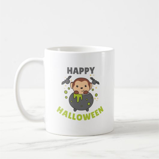 Monkey Happy Halloween Cauldron Bat Koffiemok (Links)