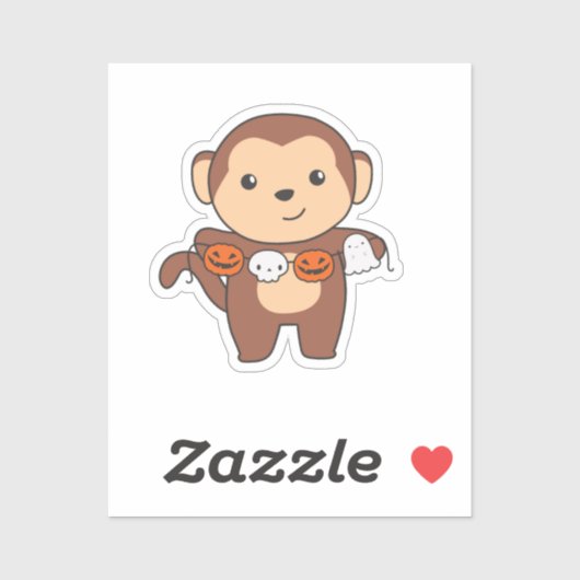 Monkey Happy Halloween Pumpkin Bat Costume Sticker (Vel)