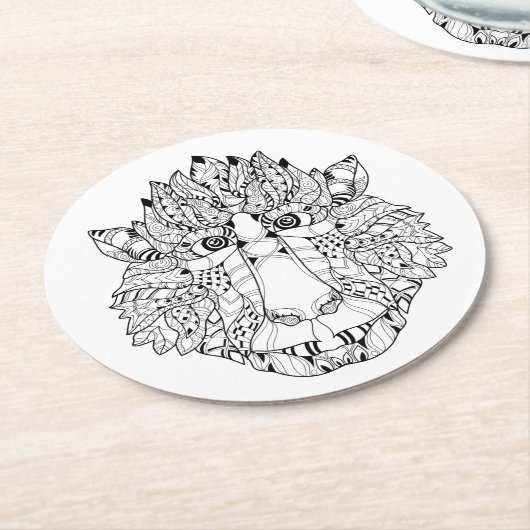 Monkey Head Doodle Ronde Kartonnen Onderzetter (Gebogen)