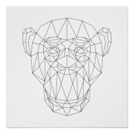Monkey Head Geometric Black & White Modern Art Poster