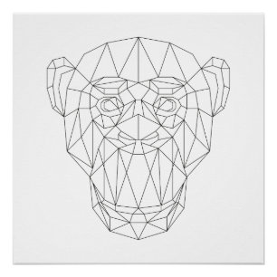 Monkey Head Geometric Black & White Modern Art Poster