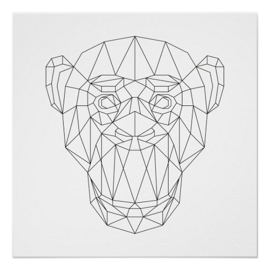 Monkey Head Geometric Black & White Modern Art Poster (Voorkant)