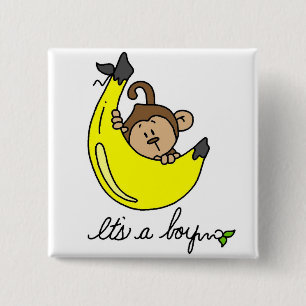 Monkey Het is een Jongen Tshirts en Gifts Vierkante Button 5,1 Cm