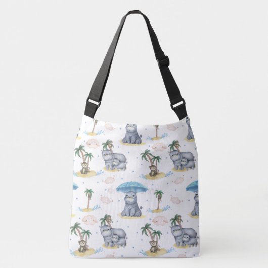 “Monkey-Hippos” All-Over Pint Baby Tote Tas (Voorkant)
