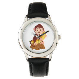 Monkey Holding Banana Cartoon Horloge