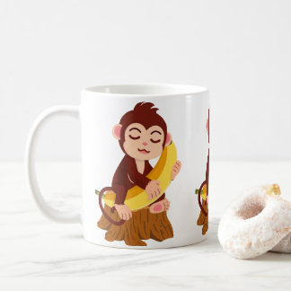 Monkey Holding Banana Cartoon Koffiemok