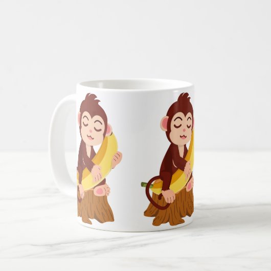 Monkey Holding Banana Cartoon Koffiemok (Voorkant links)
