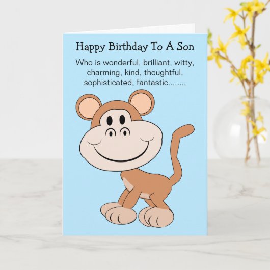 Monkey Humoureuze Son Birthday Kaart (Gele Bloem)