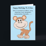 Monkey Humoureuze Son Birthday Kaart<br><div class="desc">Wenskaart aap humoristische verjaardagskaart Pas deze humoristische verjaardagskaart aan met elke tekst en laat deze afdrukken en naar u verzenden of download deze onmiddellijk naar uw mobiele apparaat. Als u hulp nodig hebt bij het aanpassen, kunt u contact met ons opnemen via de link op deze pagina. Monkey humoristische verjaardagskaart,...</div>