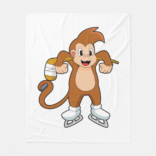 Monkey Ice hockey Ice hockey stick Fleece Deken (Voorkant)