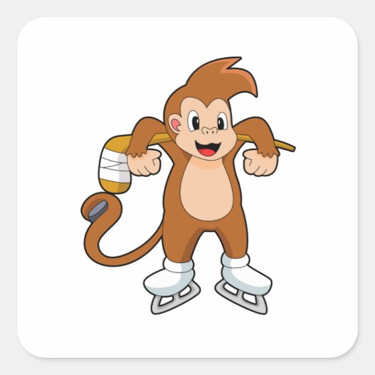 Monkey Ice hockey Ice hockey stick Vierkante Sticker (Voorkant)