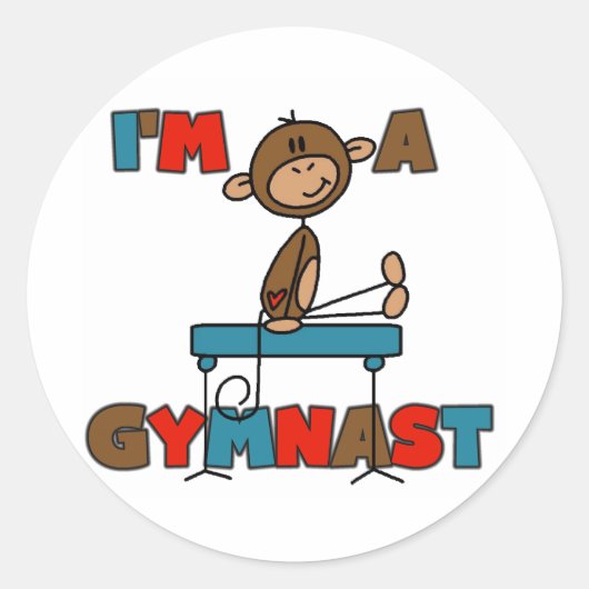 Monkey, ik ben een Gymnast Ronde Sticker (Voorkant)