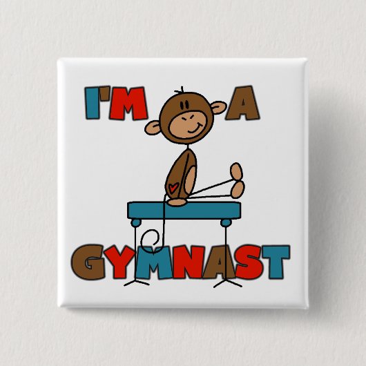 Monkey, ik ben een Gymnast Vierkante Button 5,1 Cm (Voorkant)