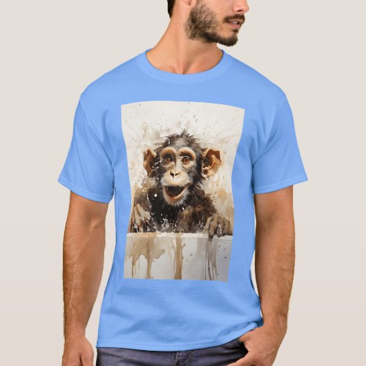 Monkey in bathtub Funny animal art family T-shirt (Voorkant)