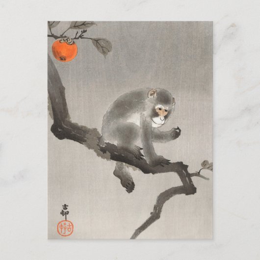 Monkey in Cockatoenschilderij van Ohara Koson Briefkaart (Voorkant)