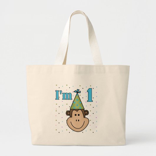 Monkey in Party Pet 1e Verjaardag Tshirts Grote Tote Bag (Voorkant)