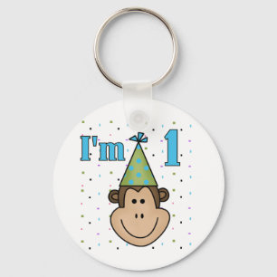 Monkey in Party Pet 1e Verjaardag Tshirts Sleutelhanger