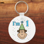 Monkey in Party Pet 1e Verjaardag Tshirts Sleutelhanger (Voorkant)