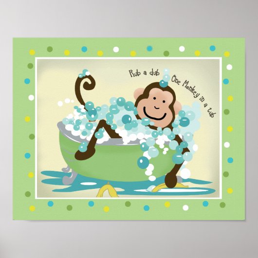 Monkey in Tub Bathroom Art Print - Donkerbruin (Voorkant)