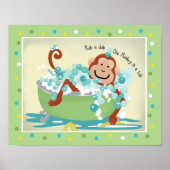 Monkey in Tub Bathroom Art Print - Light Brown Mon (Voorkant)