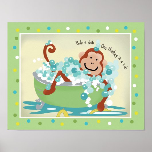 Monkey in Tub Bathroom Art Print - Light Brown Mon (Voorkant)