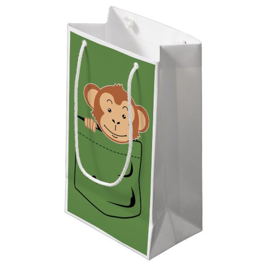 Monkey in zak klein cadeauzakje (Voorkant Gekanteld)