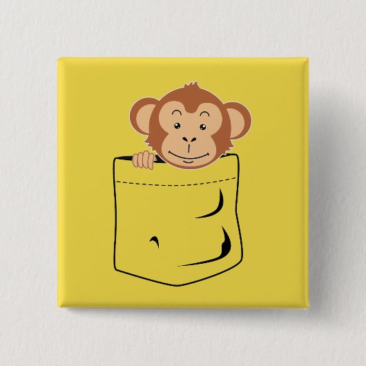 Monkey in zak vierkante button 5,1 cm (Voorkant)