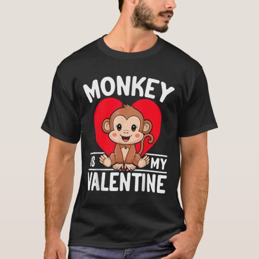 Monkey is mijn Valentijn hart Schattige Monkey T-shirt (Voorkant)
