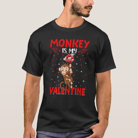 Monkey is mijn Valentijn Hearts Love Monkey Valent T-shirt (Voorkant)