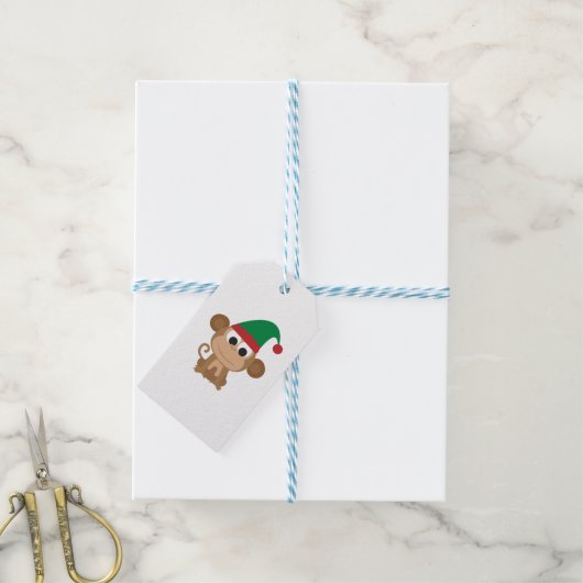 Monkey Kerstmis Elf Cadeaulabel (Met Touw)